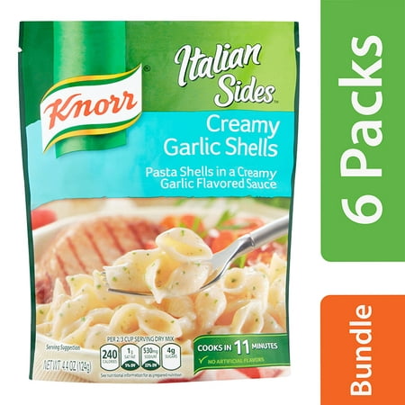 (6 Pack) Knorr Italian Sides Creamy Garlic Shells Pasta Side Dish, 4.4