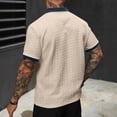 thumbnail image 4 of OIOLOYJM Men's Casual Short Sleeve Cable Knit Texture Polo Shirts Cotton Stretch V Neck Johnny Collared Tee Summer Vacation Travel Beach Lounge Golf Shirts Beige L, 4 of 5