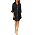 thumbnail image 2 of INSPIRE CHIC Women's Pajama Button Down Nightshirt Shirtdress 3/4 Sleeve Mini Nightgown M Black, 2 of 6