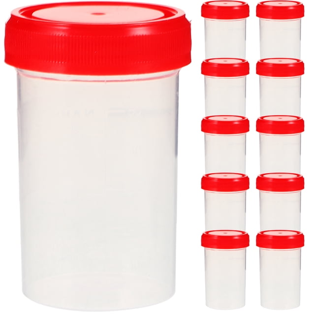 15 vasos para muestras de orina, de plástico, con tapa.