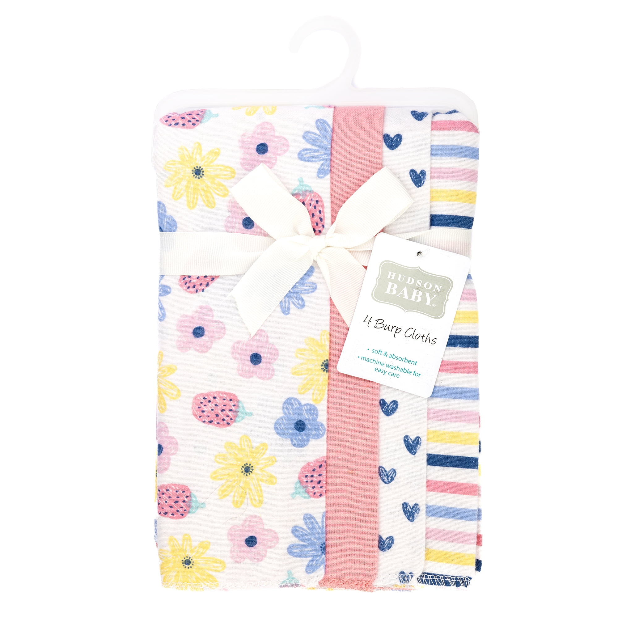 Hudson Baby Unisex Baby Cotton Poly Flannel Burp Cloths, Flowers And Strawberries, One Size