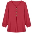 thumbnail image 5 of Edvintorg Womens Tops Trendy Long Sleeve V Neck Loose Casual Lightweight Pullover Top with Button Womens Clothing Red M, 5 of 7