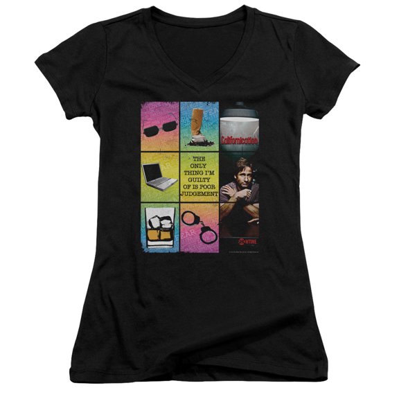Californication Poor Judgement Junior Women's V-Neck T-Shirt Black