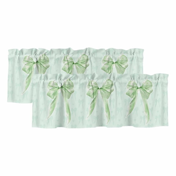 2 Pack Valances for Windows, Green Bow Window Valances for Living Room/Bedroom/Bathroom, Cute Bowknot Minimalist Solid Color Light Filtering Kitchen Curtain Valance Window Treatment 42"W x18" L