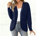thumbnail image 3 of Womens Knitted Cardigan Front Open Solid Color Sweater Jackets Lightweight Comfy Casual Outwear With Pockets (XXL, Dark Blue), 3 of 6