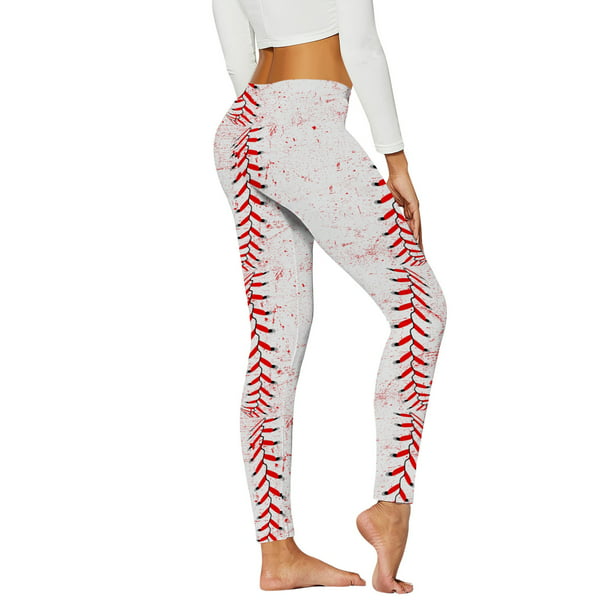 nsendm Female Pants Adult 80s Workout Clothes for Women Women Cow Baseball Print  Tights Leggings Control Yoga Sport Leggings Pack for Women(White, L) 