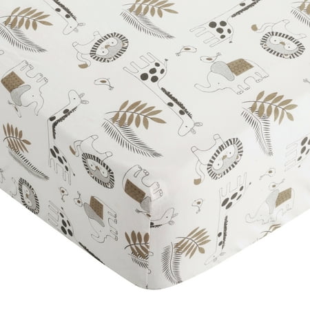 UPC: 0190945057037 | Levtex Baby – Tanzania Crib Fitted Sheet – Fits Standard Crib and Toddler Mattress – Tossed Elephant Giraffe and Lion – Charcoal Cream Tan – Nursery Accessories – 100% Cotton