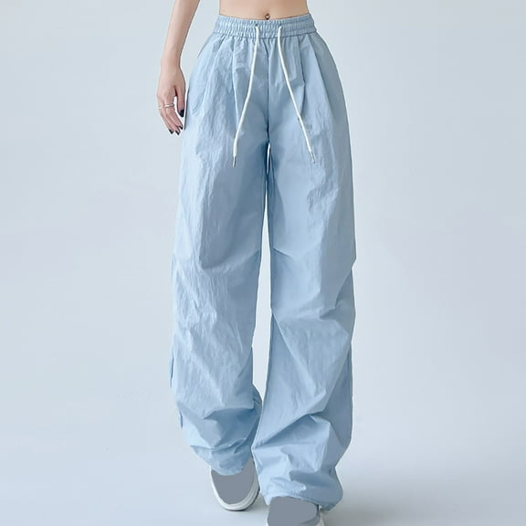 TMOYZQ Cargo Pants for Women Baggy Drawstring Tall High Waist Pants Trendy Wide Leg Loose Fit Pants Casual Loose Soft Lightweight Cargo Sweatpants with Pockets