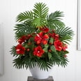 thumbnail image 3 of Nearly Natural 27in. Red Hibiscus and Areca Palm Artificial Plant in White Bowl, 3 of 4