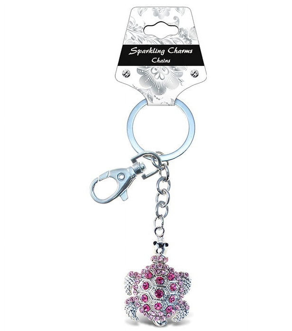 Aqua79 Pink Sea Turtle Keychain - Silver 3D Sparkling Charm Rhinestones Fashionable Stylish Metal Alloy Durable Key Ring Bling Crystal Jewelry Accessory, Clasp for Key Chain, Purse, Backpack, Handbag
