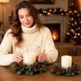 thumbnail image 7 of Artificial Holly Berry Pinecone Candle Rings for Home Table Centerpiece, Rustic Winter Holiday Wreaths for Pillar Candles, Christmas Home Decor for Dining Table, 1Pack C, 7 of 7