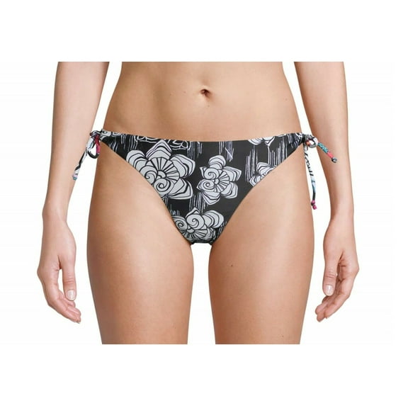 YMI Women's Reversible Swimsuit Bikini Bottom Black With Flowers Size S