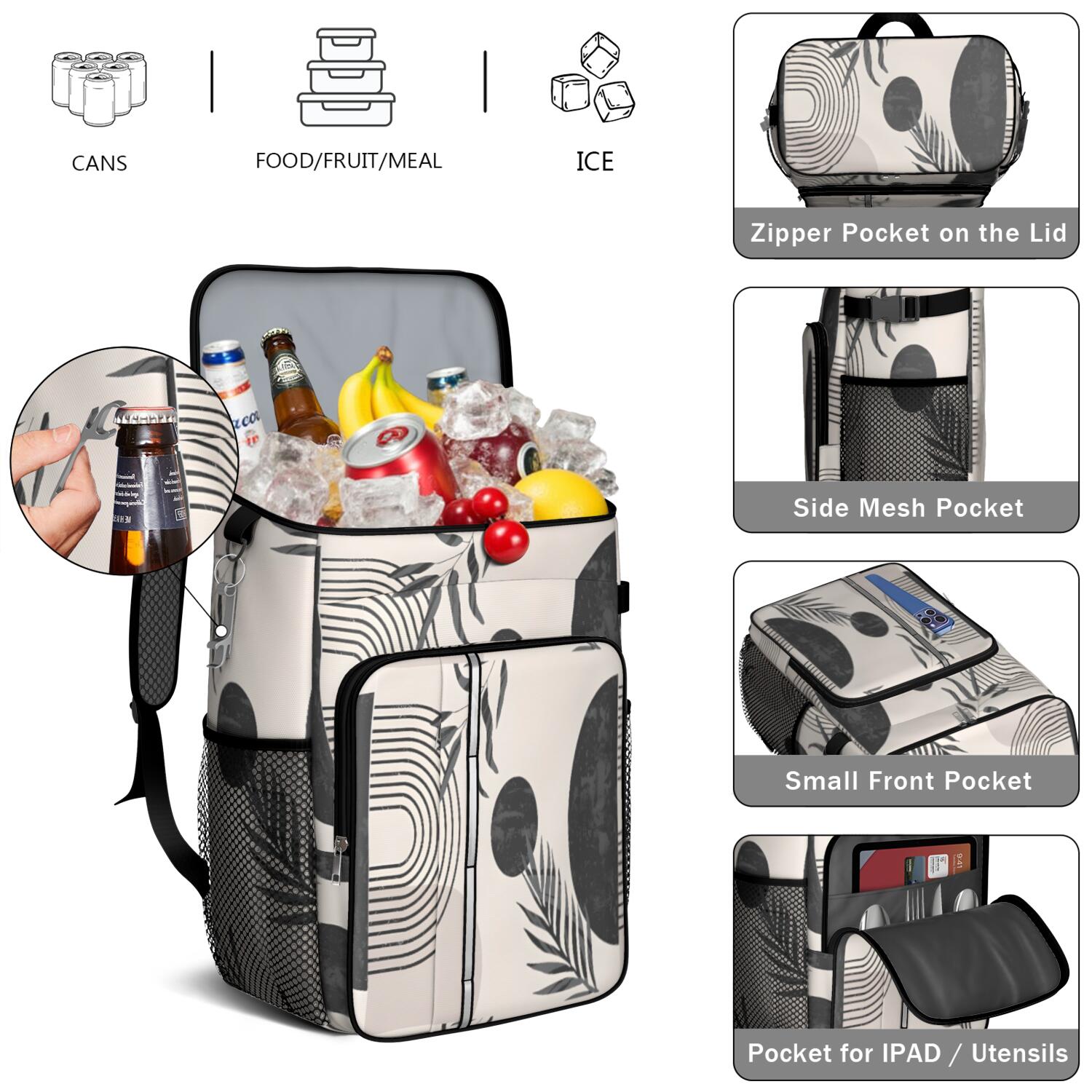 Travel Cooler Bag - Boho Bohemian Art Camping Beer Cooler Backpack with Bottle Opener- Waterproof Insulated Picnic Backpacks - Cooler Bag for Beach