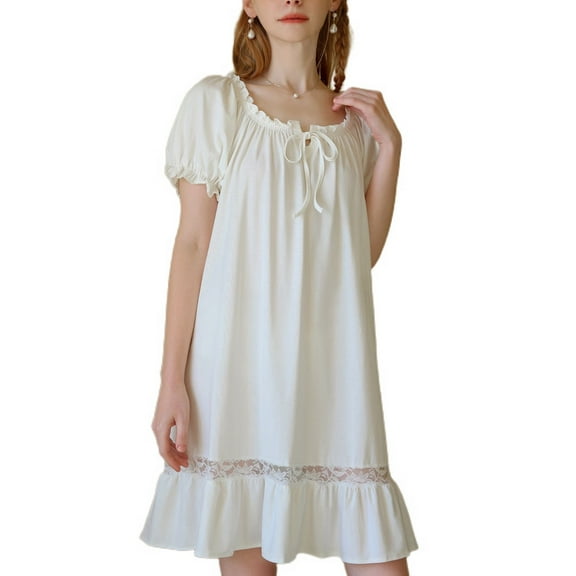 SWSMCLT Women's Cute Pjs Summer Short Sleeve Loungewear Nightgown Soft Comfy Lace Holiday Family Sleeping White X-Large