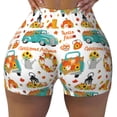 thumbnail image 2 of Daiia Fall Pumpkins And Sunflowers Pattern Women's Workout Shorts Biker Shorts - High Waisted Workout Spandex Tummy Control Gym Running Yoga Shorts-Medium, 2 of 8
