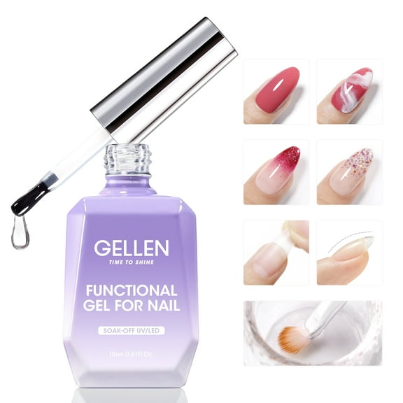 Gellen Multifunctional Blending Gel, 18ML 7-in-1 Nail Gel for Mix Powder Glitter Jelly Colors Nails, UV Blooming Gel for Spread Effect, Nail Glue for Nail Tips, Strengthener Nail Brush for Apex Build