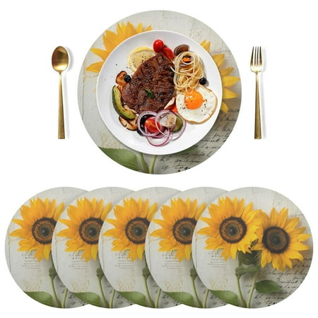 

Round Placemats Plate Mats 15 Inch Non-Slip Heat Resistant Washable PVC Set Table Decoration for Kitchen Dining Two Sunflowers