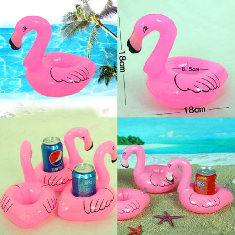 Inflatable Pink Flamingo Floating Can Holder For the Pool Set of 6