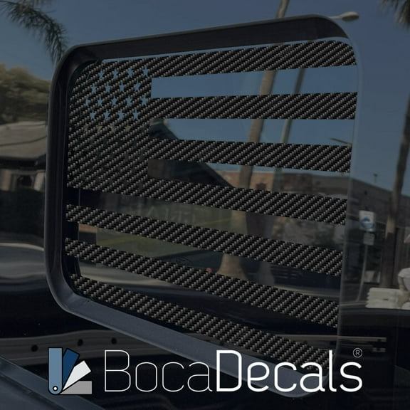 BocaDecals 2022-2025 Ford Maverick Rear Middle Window American Flag Decal - Made in USA - Small Home Business (BlackCarbonFiber)