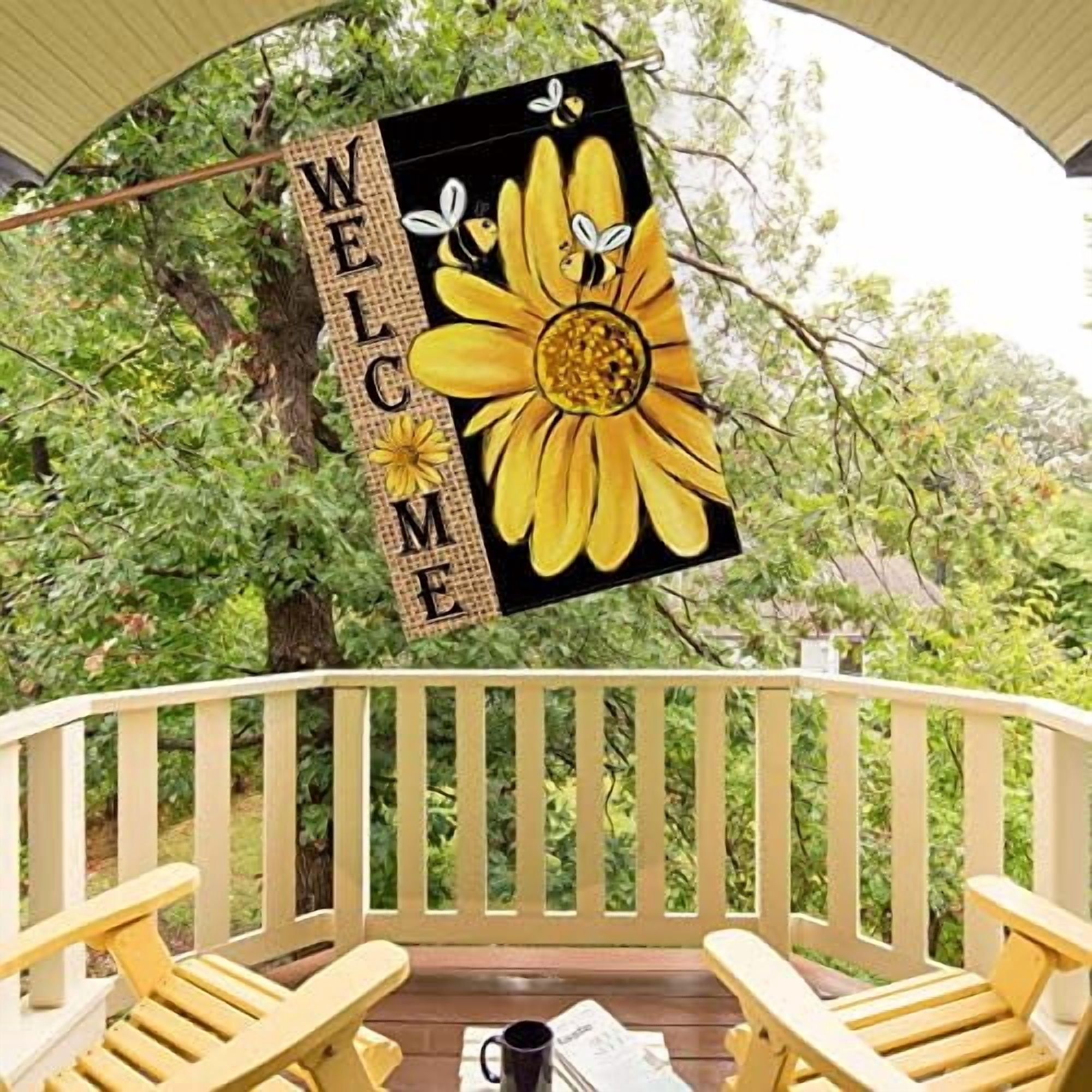 Jointown Spring Summer Bee Sunflower House Flag 28x40 Inch Double Sided, Welcome Holiday Burlap Yard Outdoor Decoration