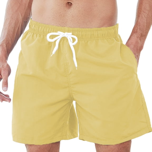 ZCFZJW Mens Summer Swim Trunks Lightweight Drawstring Waist Quick Dry Mesh Lining Beach Board Shorts Hawaiian Style Bathing Suit with Pockets Yellow XXL