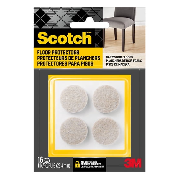 Scotch Round Felt Pads, Beige, Furniture Bumpers, 1 in, 16 Pack