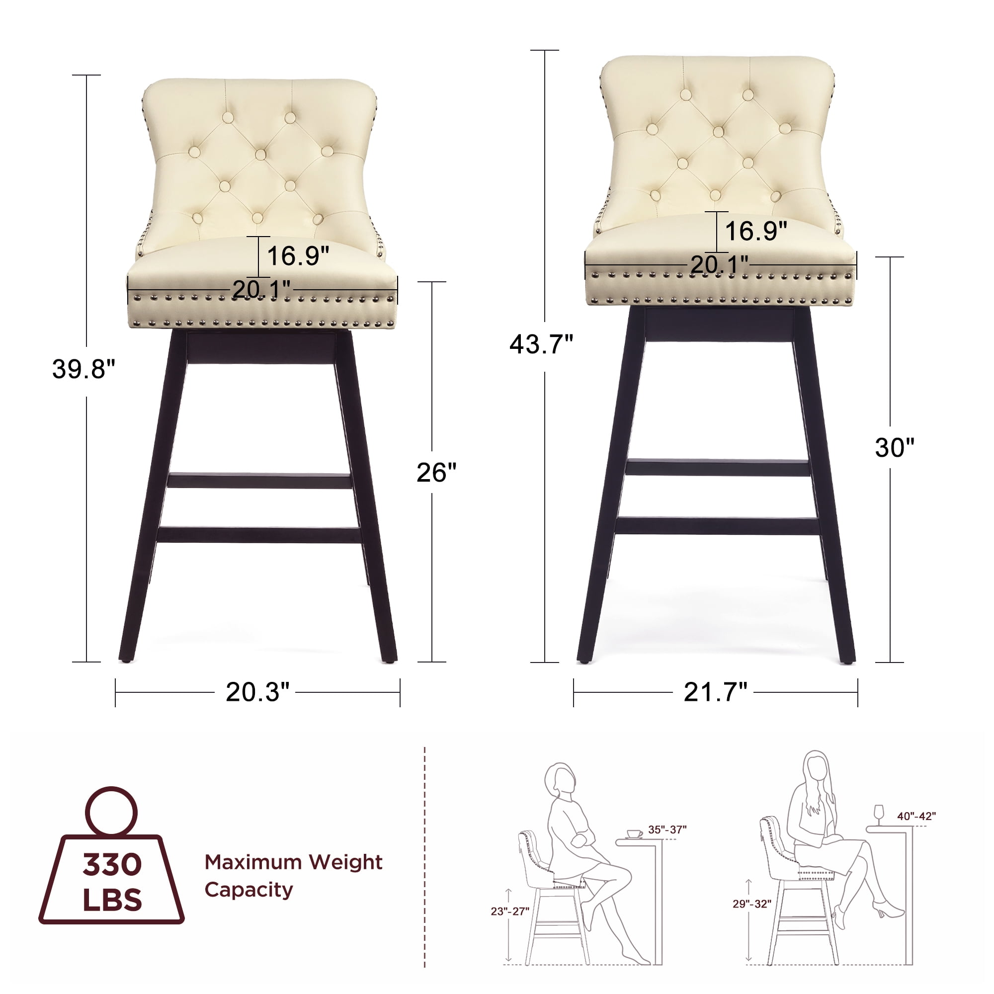 Tewloss 26" Swivel Bar Stools Leather Counter Height Chairs for Home Kitchen Dining, Beige