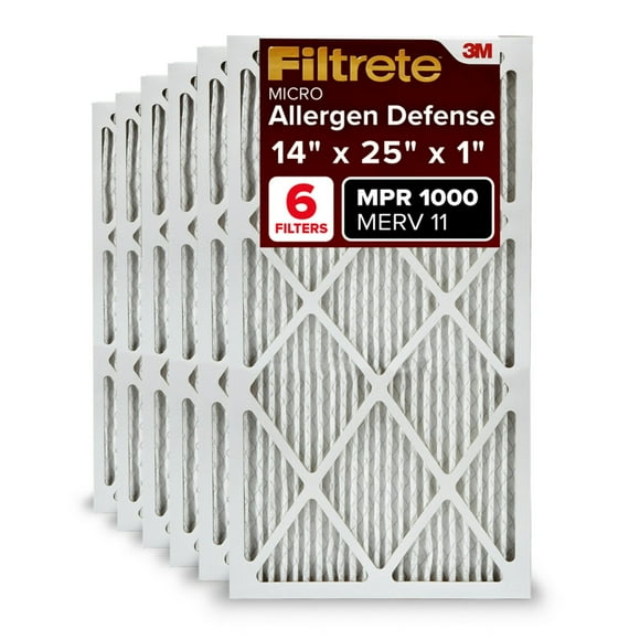 Filtrete 14x30x1 AC Furnace Air Filter, MERV 11, MPR 1000, Micro Allergen Defense, 3-Month Pleated 1-Inch Electrostatic Air Cleaning Filter, 6 Pack (Actual Size 13.81x29.81x0.81 in)