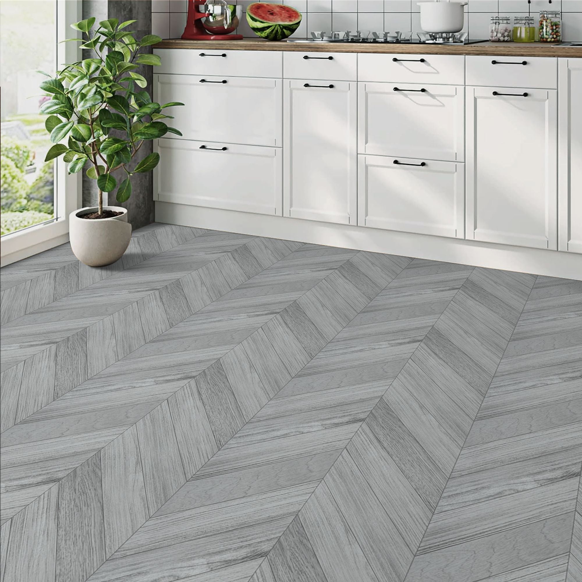 Lxcreat Vinyl Flooring Gray Peel and Stick Roll Thicken 196-in x 23.6-in Thicken Self Adhesive Vinyl Floor Tiles Wood Flooring