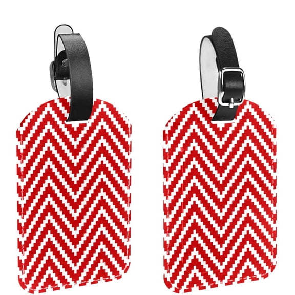 Square 2Pack PU Leather Red & White Triangle Cruise Luggage Tag with Privacy Cover and Name ID Tag for Travel Handbags Backpacks Luggage Tags