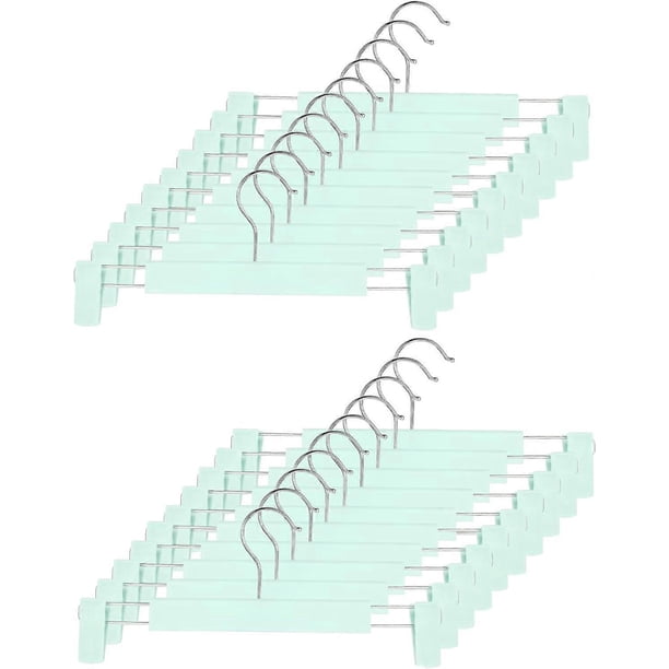 Space-Saving Skirt Holders with 360 Swivel Hooks, Adjustable Clips, Trouser Hangers, Clothes Coat Garment Jeans Hangers (20 Pack, Green)