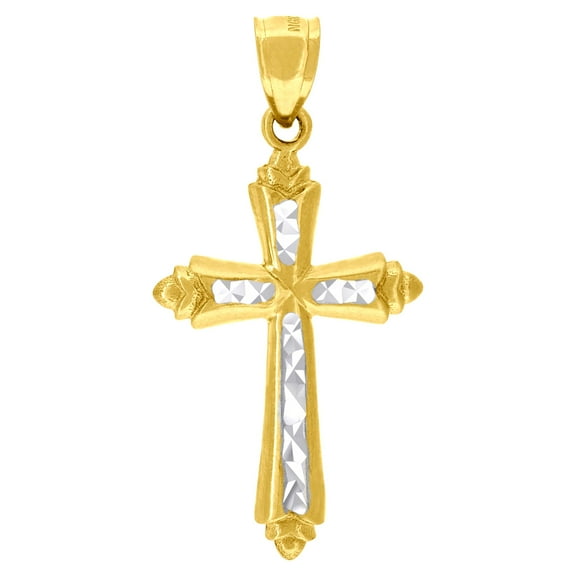 10k 10Kt Gold Two-Tone Diamond-Cut Mens Cross Religious Charm Pendant