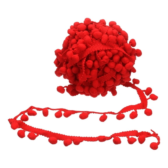 Uxcell 6 Yards Pom Poms Trim, 0.47" Wide PomPoms Balls Fringe Trim Ribbon Tassel Lace Accessory for DIY Craft Sewing Clothing Curtain Pillow Home Decoration(Red)