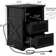 thumbnail image 2 of Farmhouse End Table with Charging Station, Nightstand with 2 Drawers & Open Storage,Sofa Side Table with Mesh Drawers, Design Bedside Table for Living Room, Bedroom, Black, 2 of 14