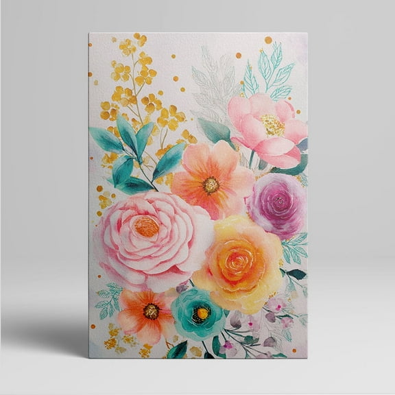 1pc Watercolor Floral Canvas Wall Art with Pastel - Hued Roses and Assorted Blooms, Gold - Accented, framed Decor room hanging Wall Picture Decor for Home Gifts, living room, bathroom, bedroom