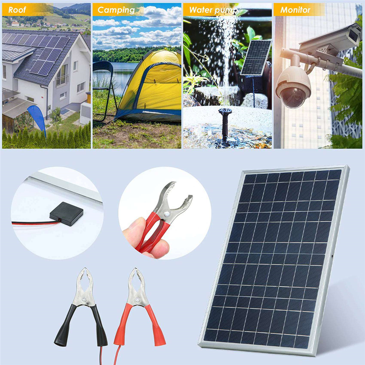 3X 12V Solar Panel Kit Complete 30W Power Portable Outdoor Rechargeable Solar Cell Generator for Home