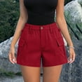 thumbnail image 5 of ITSAME Womens Cargo Shorts Elastic Waist with Pockets Lightweight Summer Casual Fashion Shorts Red Size S, 5 of 5
