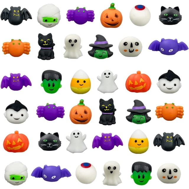 Paquete de 36 juguetes Mochi de Halloween, juguetes de Halloween para niños, niñas, niños, regalos de fiesta de Halloween, bolsas de regalo para tratar de Halloween JAMW Sencillez