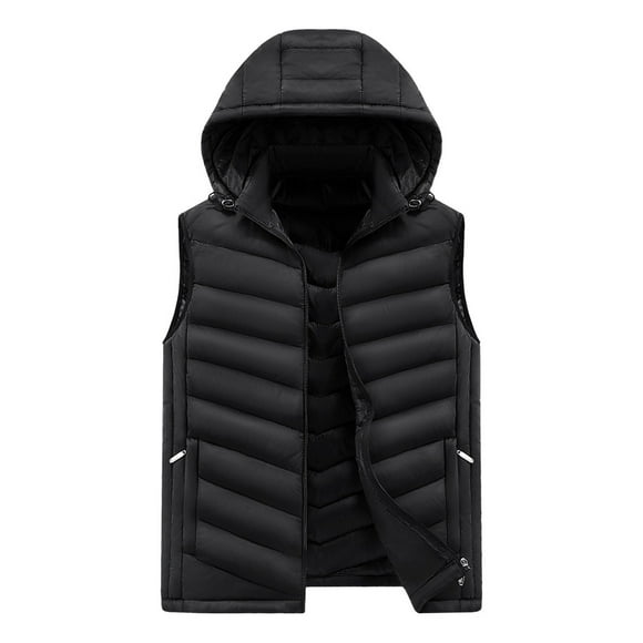Lovzfmll Men's Puffer Vest Hooded Detachable Sleeveless Warm Zip Up Black, L