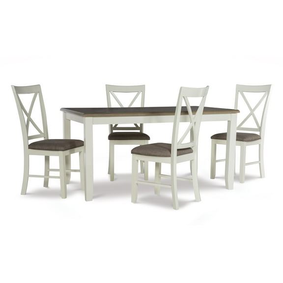 Linon Jane 5 Piece Upholstered Dining Set in Rustic Taupe and Vanilla White Wood