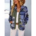 thumbnail image 4 of Women'S Fleece Jacket Print Long Sleeve Button Down Shacket Jacket Coats Blue XL, 4 of 8