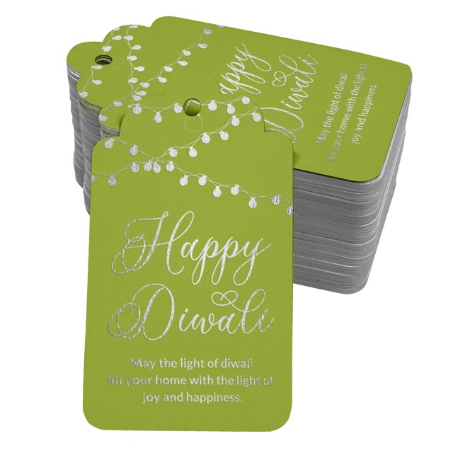 Inkdotpot Silver Foil Paper Hang Tags Happy Diwali Favor Tags 100 Pack
