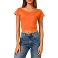 thumbnail image 5 of Vmvidoty Short Sleeve Shirts for Women Backless Tops Going Out T-Shirt Crop Womens Blouse Boat Neck Outfit Orange L, 5 of 8
