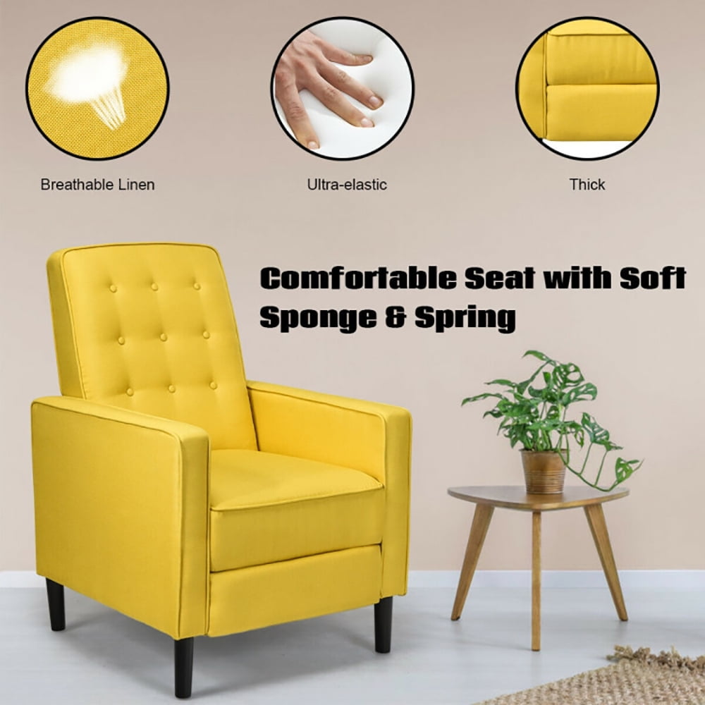 Finihen Accent Chair, Push Back Recliner Arm Chair, Mid-Century Push Back Recliner Chair, for Living Room, Office, Yellow Finihen Accent Chair, Push Back Recliner Arm Chair, Mid-Century Push Back Recliner Chair, for Living Room, Office, Yellow