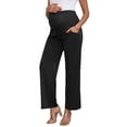 thumbnail image 4 of INSPIRE CHIC Women's Maternity Pants Over the Belly Straight Wide Leg Loose Pregnancy Pants with Pockets High Stretchy Casual Work S Black, 4 of 6