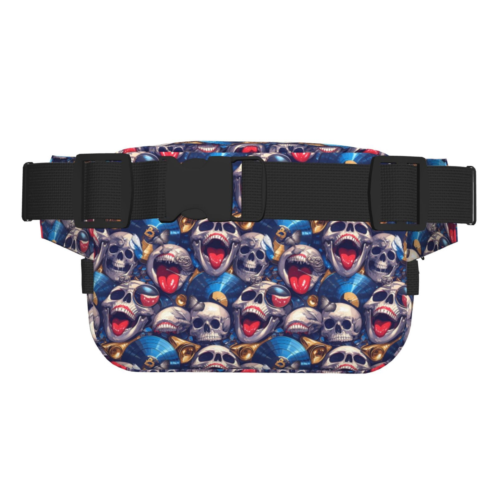 Picia rock Skull blue record Print Square Double-Layer Waist Bag Mini Adjustable Waist Belt Bag Exercise Running Travel Hiking