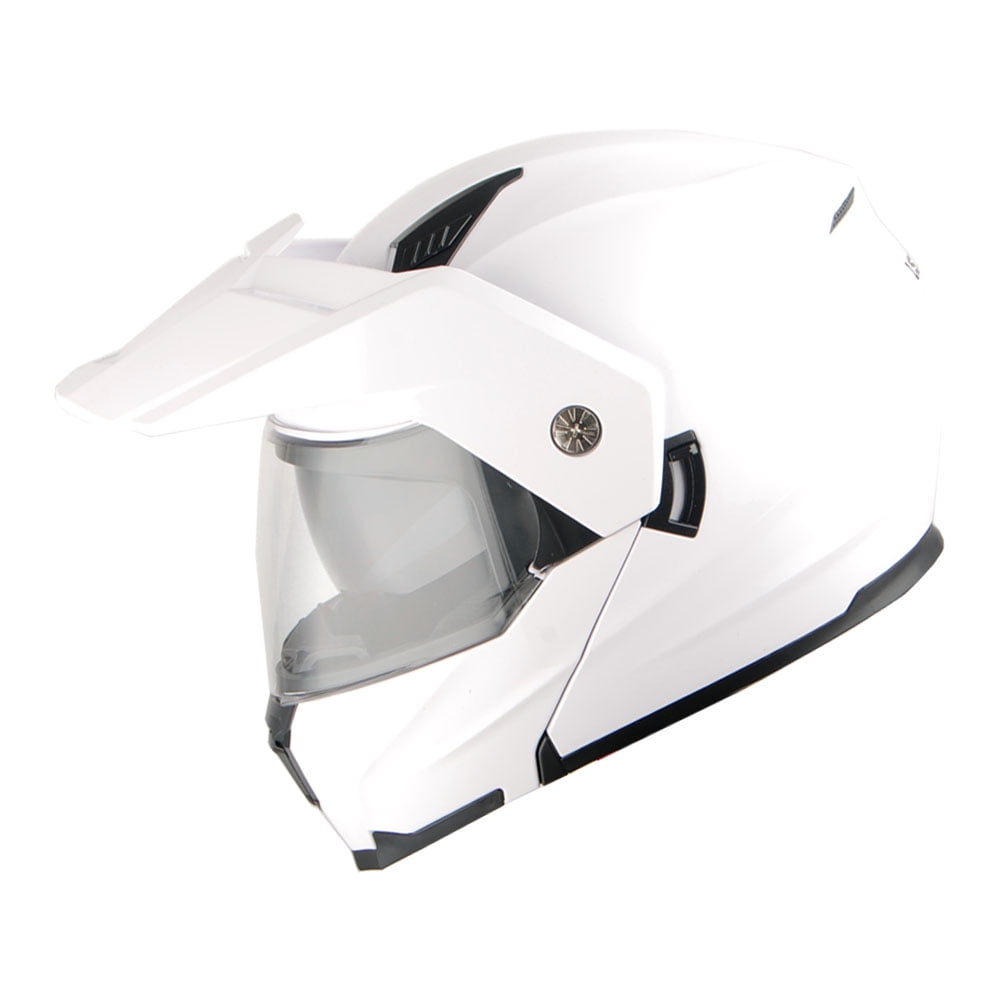 1Storm New Motorcycle Modular Flip up Full Face Helmet Dual Visor: HJK910 DSPORT Glossy White