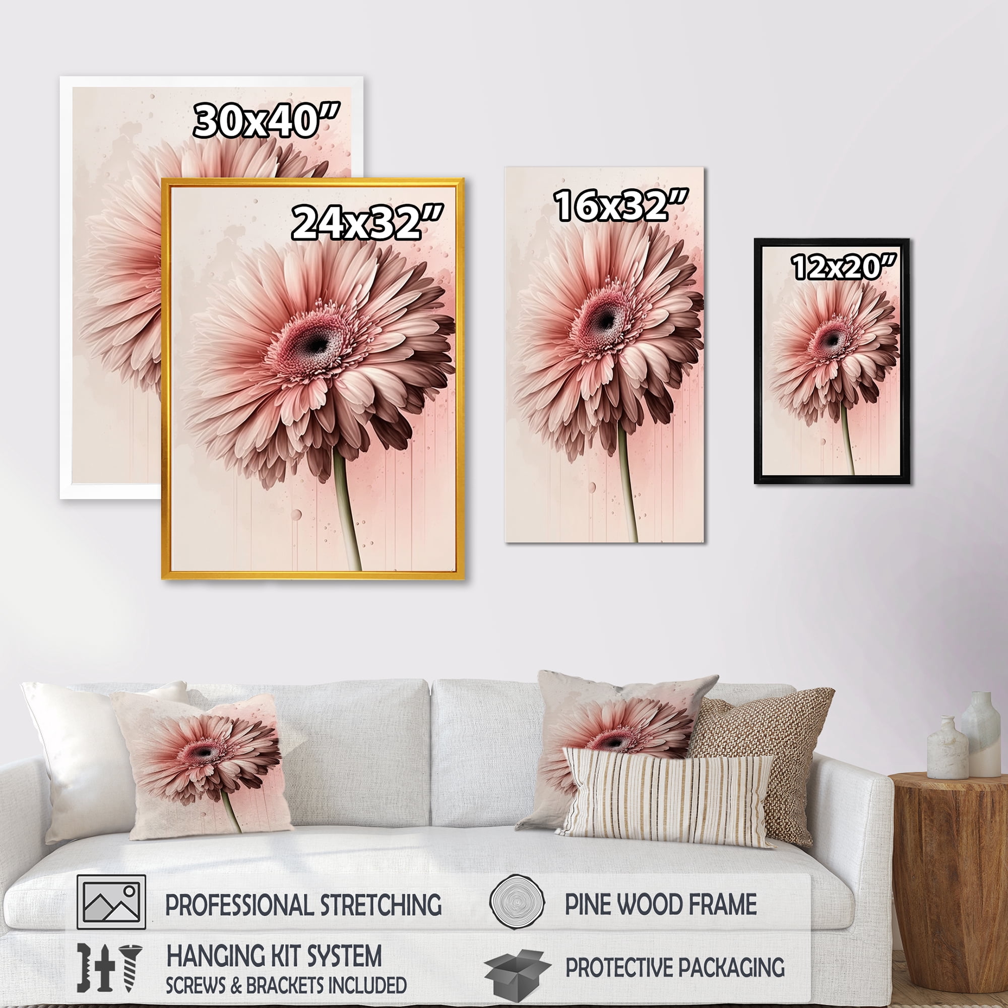 Designart Pink Gerbera Flowers II Canvas Wall Art