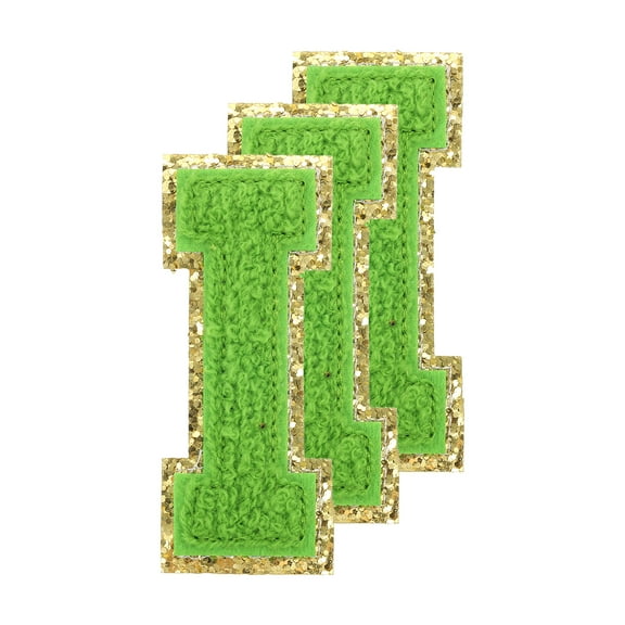 Uxcell Chenille Letters I Patches Large Size 80mm/3.15 Inch I Patches Golden Glitter for Clothing, Pack of 3(Green)