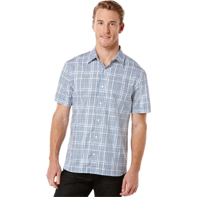 Perry Ellis - Camisa con botones a cuadros para hombre, azul, grande 3X